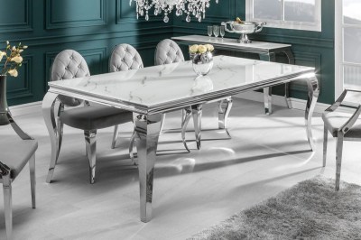 Dizajnový jedálenský stôl Rococo 200 cm strieborný - mramor