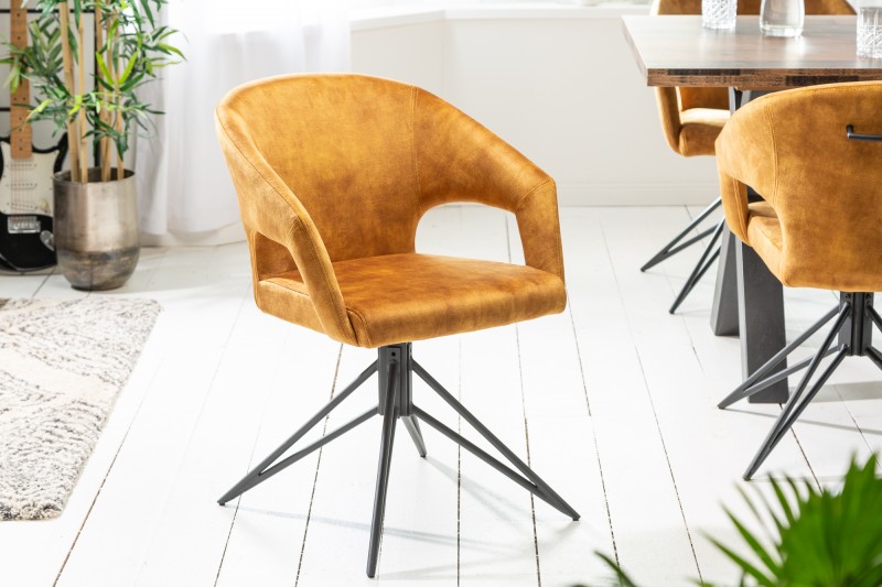LuxD 24195 Dizajnová otočná stolička Age horčicovožltý zamat