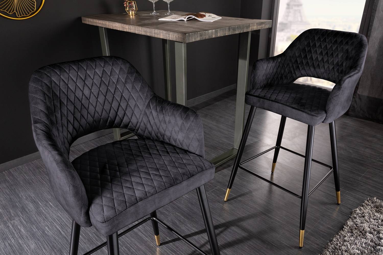 LuxD Dizajnová barová stolička Laney antracitový zamat 