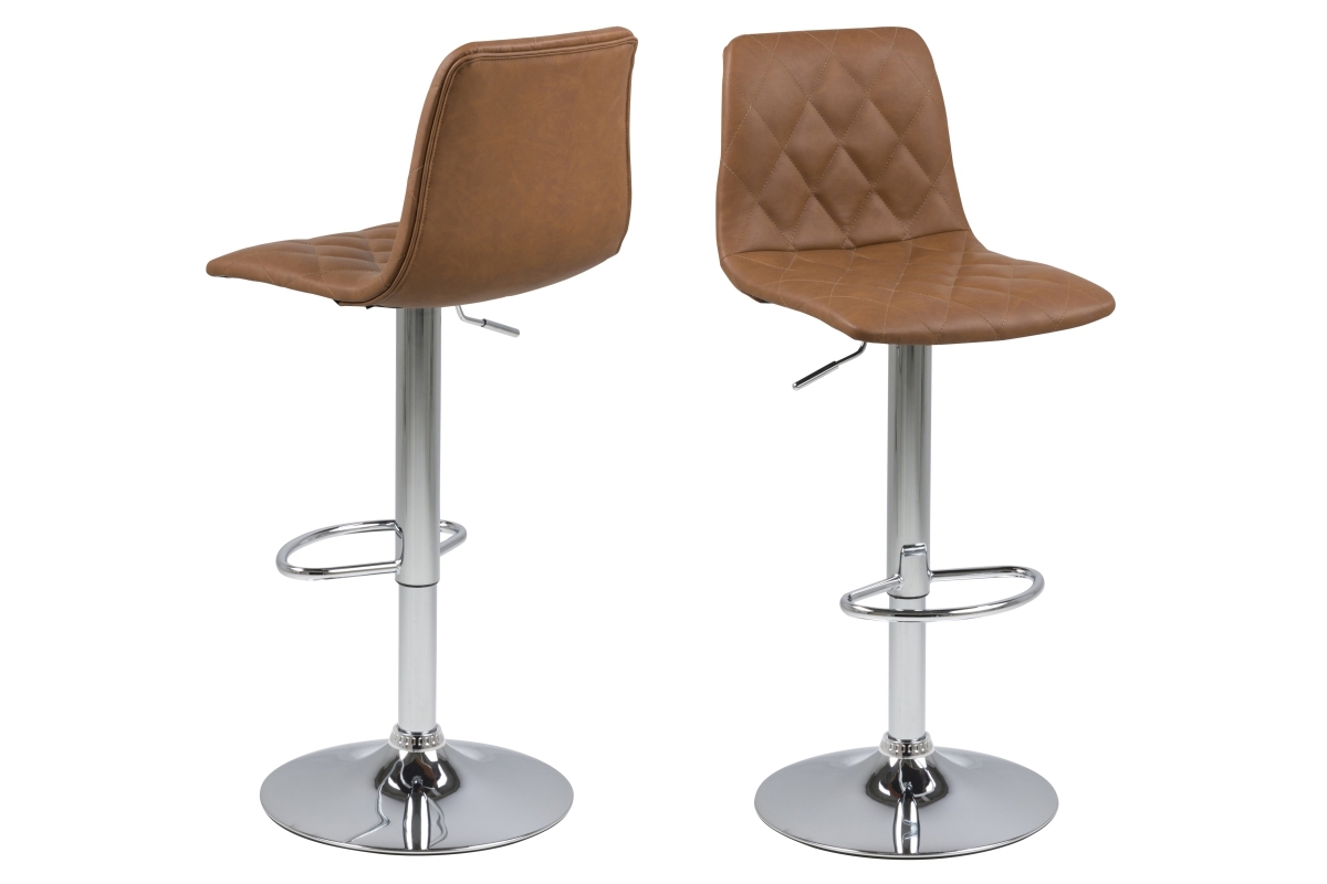 E-shop Dkton Dizajnová barová stolička Nashota, svetlo hnedá-chrómová