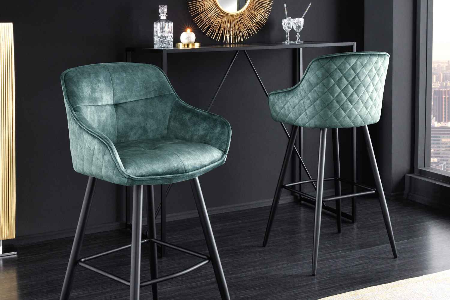 LuxD Dizajnová barová stolička Natasha petrolejový zamat