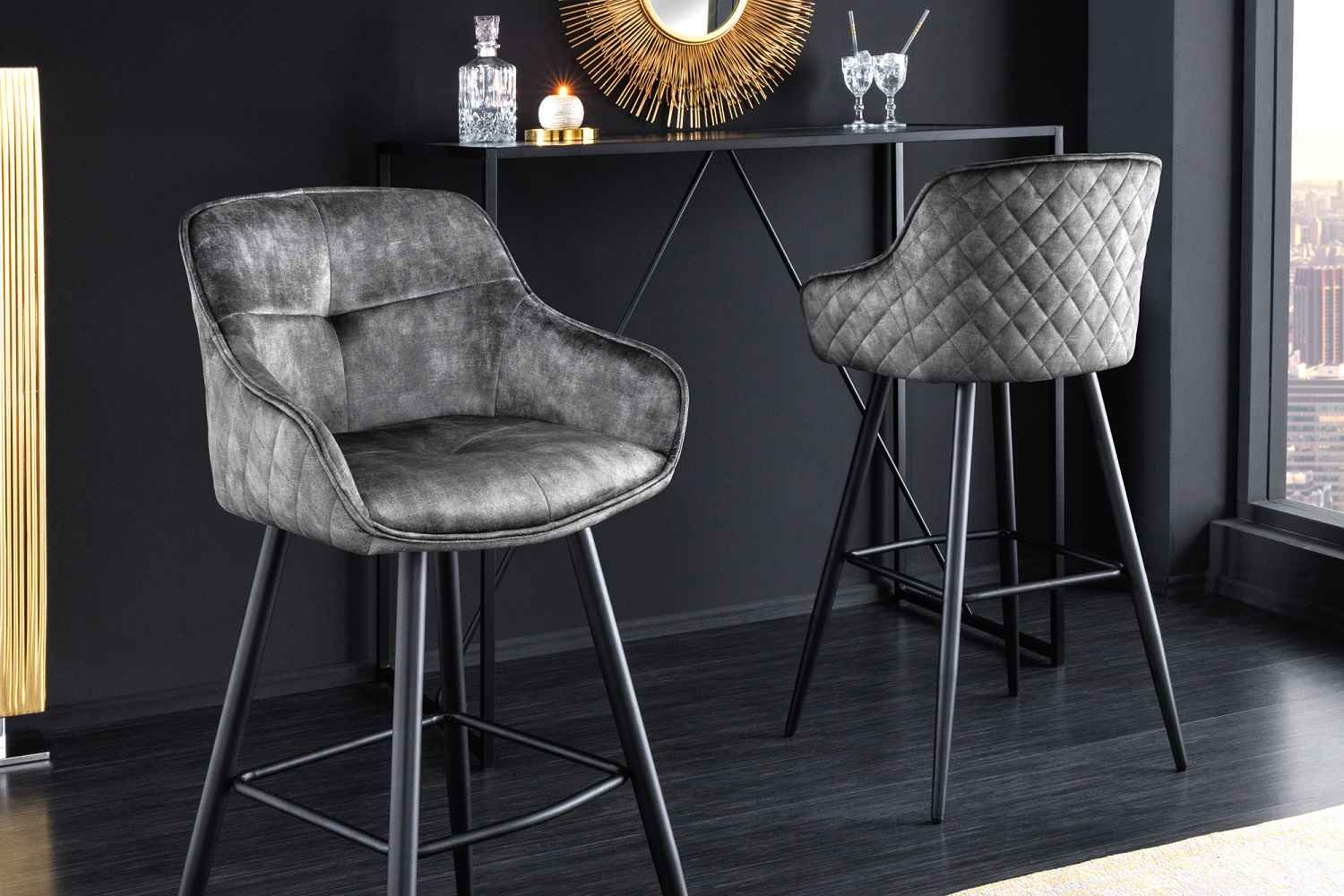 E-shop LuxD Dizajnová barová stolička Natasha sivý zamat