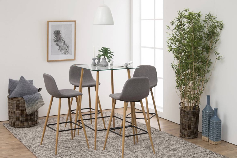 E-shop Dkton Dizajnová barová stolička Nayeli, svetlo šedá a prírodná