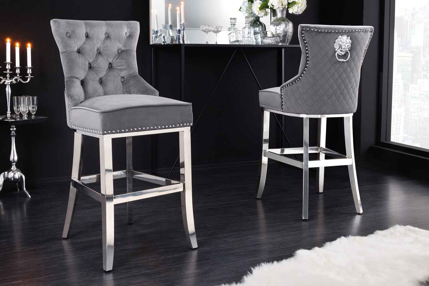 LuxD Dizajnová barová stolička Queen Levia hlava sivá