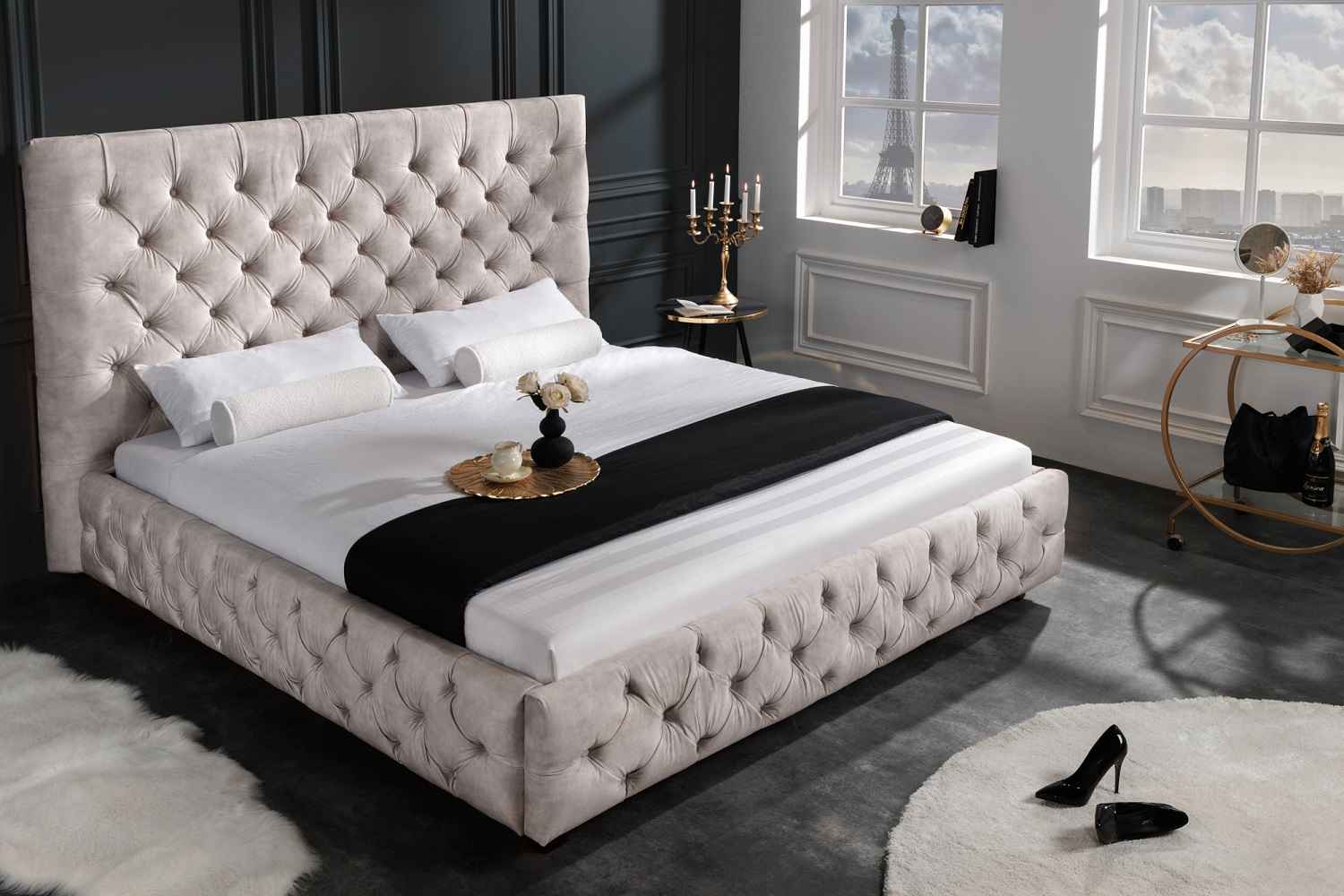 LuxD Dizajnová posteľ Laney 160 x 200 cm šampanský zamat