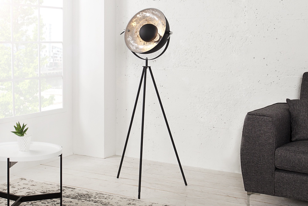 LuxD 25899 Dizajnová stojanová lampa Atelier 145 cm čierno-strieborná Stojanové svietidlo