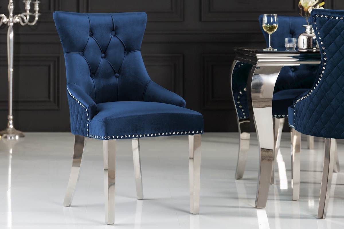 LuxD 25254 Dizajnová stolička Queen Levia hlava zamat kráľovská modrá