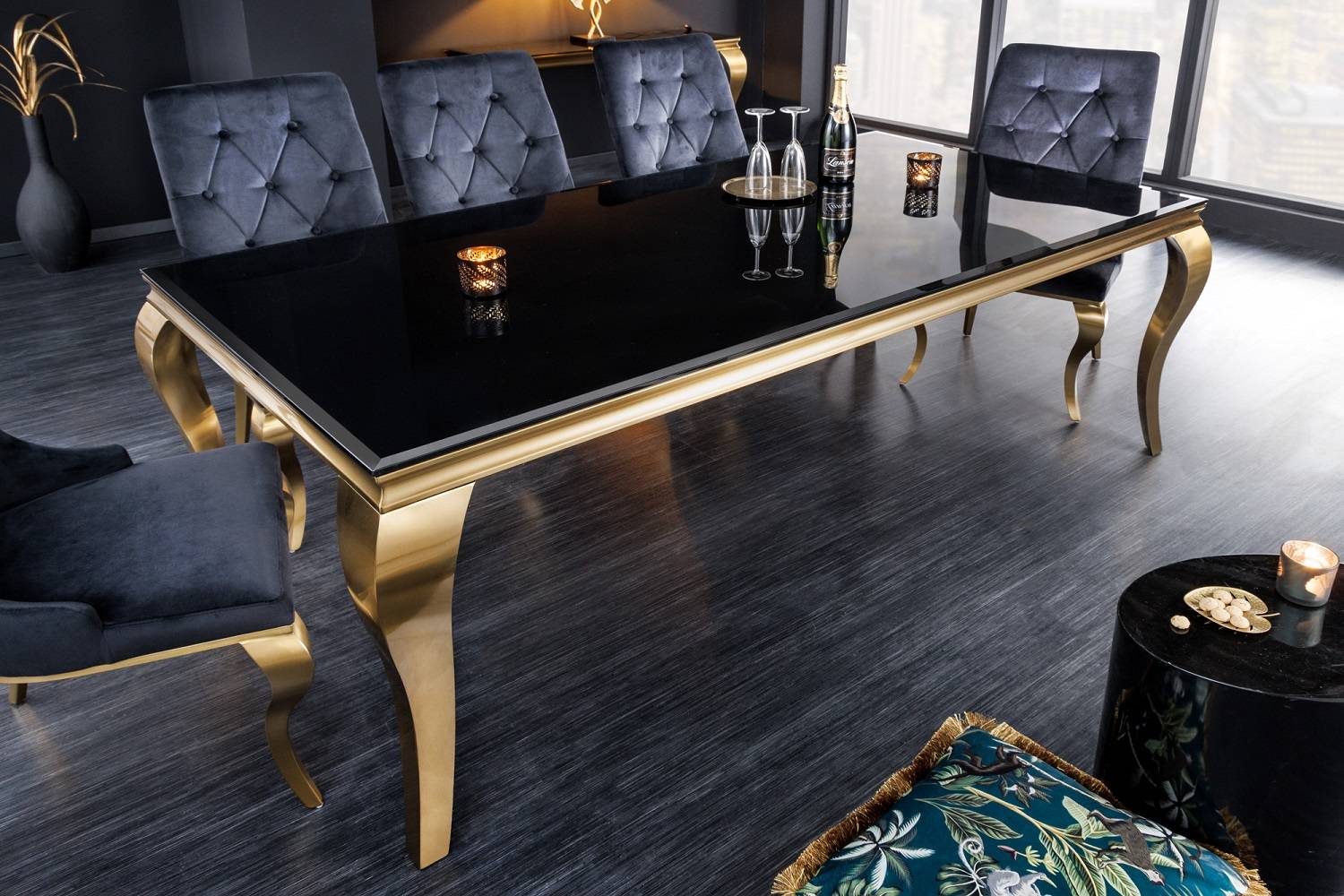 LuxD Dizajnový jedálenský stôl Rococo 180 cm čierny / zlatý