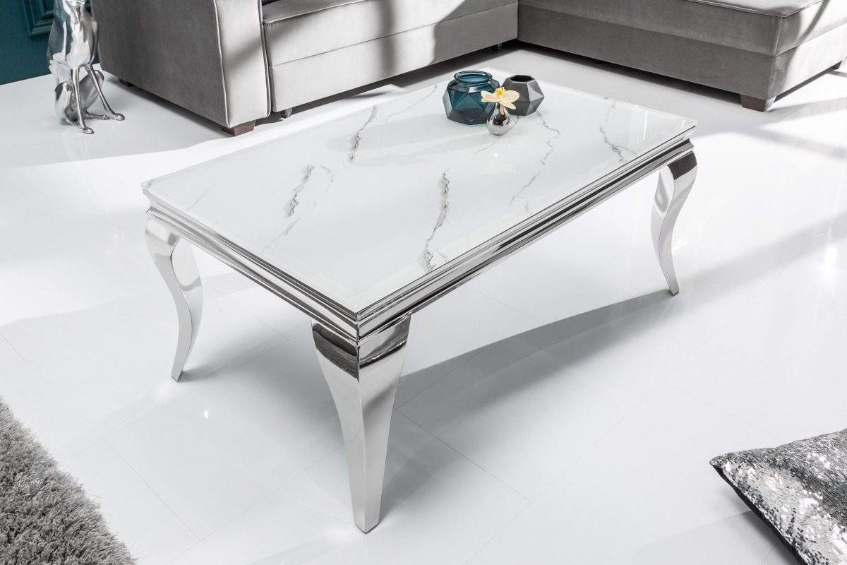 E-shop LuxD Dizajnový konferenčný stôl Rococo 100 cm strieborný - mramor