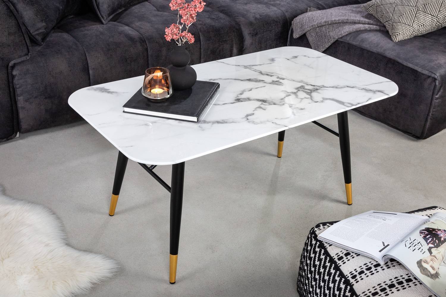 LuxD Dizajnový konferenčný stolík Laney 110 cm biely - vzor mramor