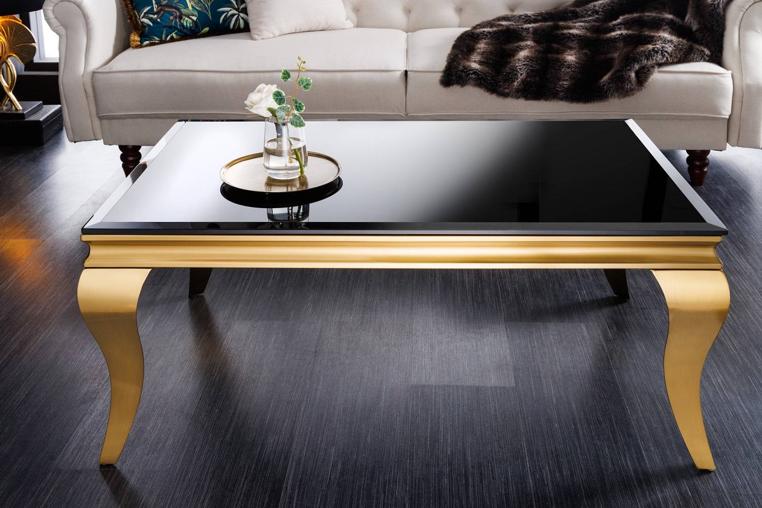E-shop LuxD Dizajnový konferenčný stolík Rococo 100 cm čierny / zlatý
