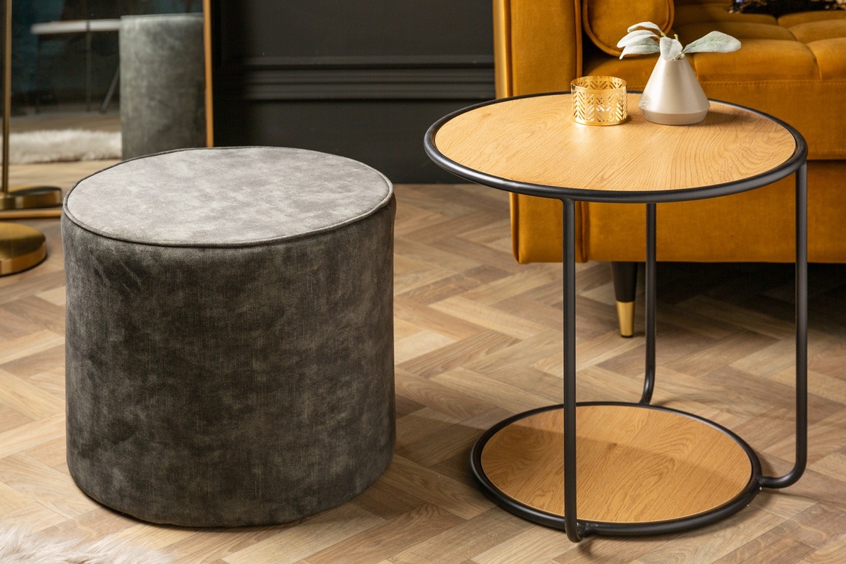 LuxD Dizajnový odkladací stolík s taburetkou Kiana 55 cm imitácia dub