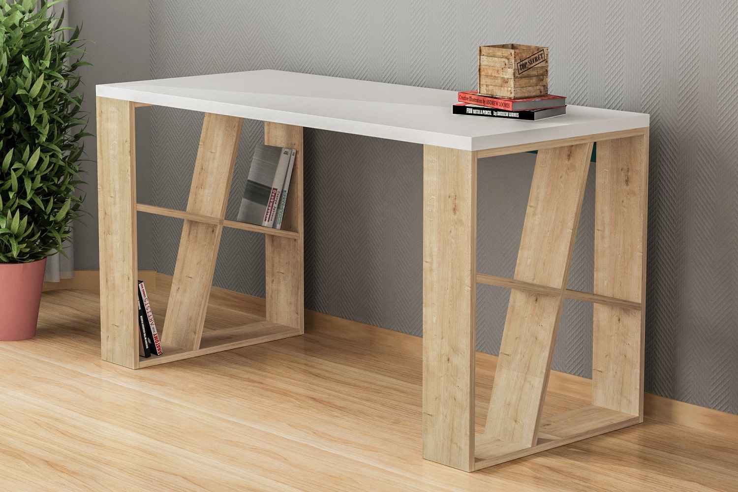 Sofahouse Dizajnový písací stôl Kailas 140 cm dub biely