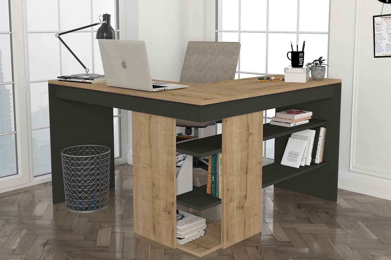 Sofahouse Dizajnový rohový písací stôl Fawzia antracitový