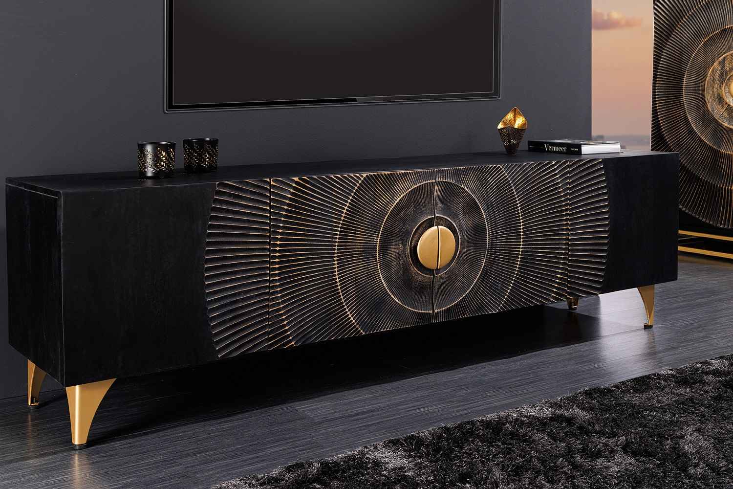 LuxD Dizajnový TV stolík Venetia 180 cm čierno-zlatý