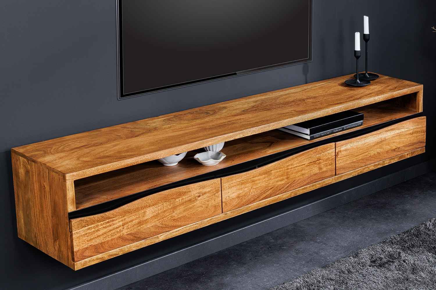 E-shop LuxD Dizajnový závesný TV stolík Massive Honey 160 cm akácia