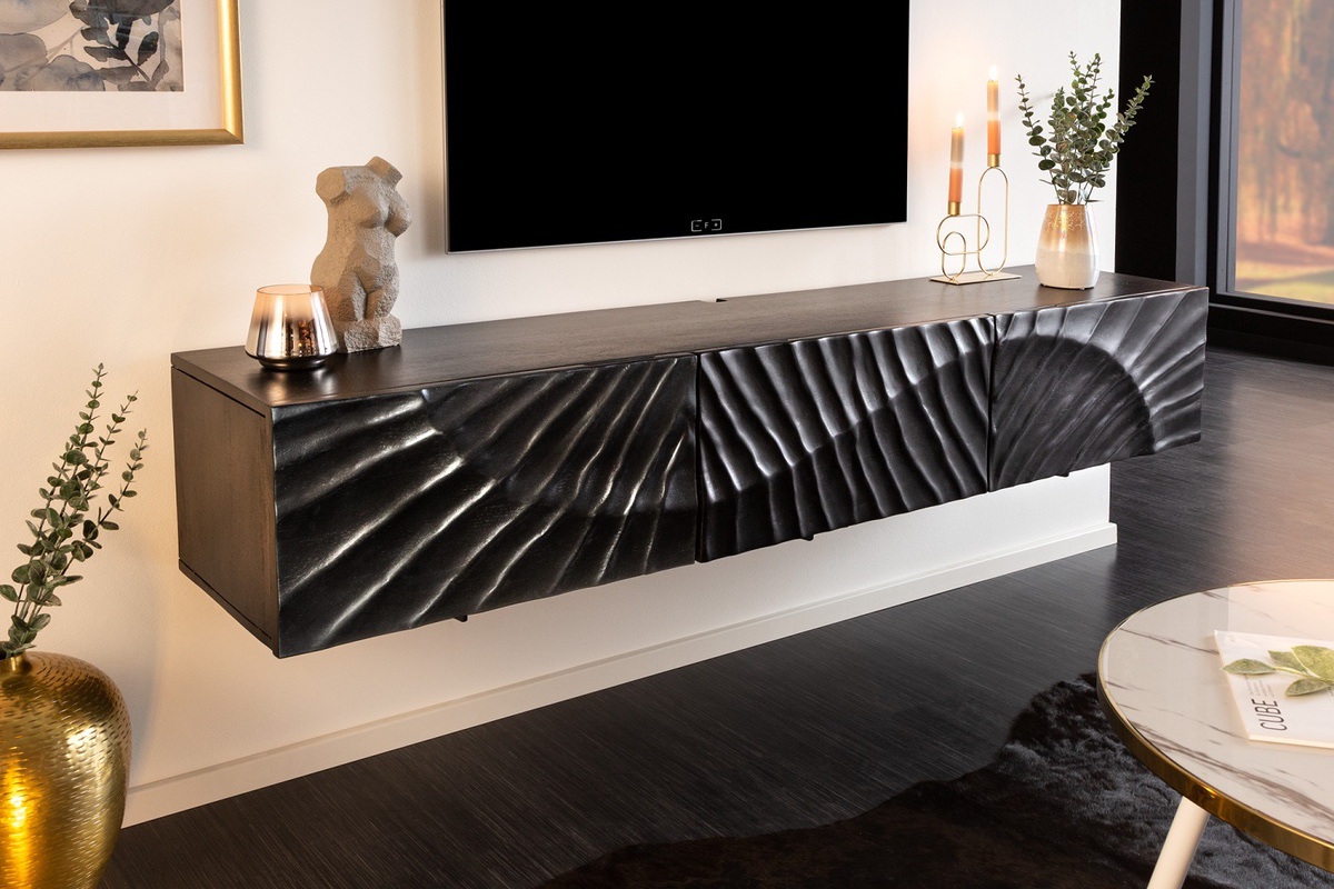 LuxD Dizajnový závesný TV stolík Shayla 160 cm čierne mango