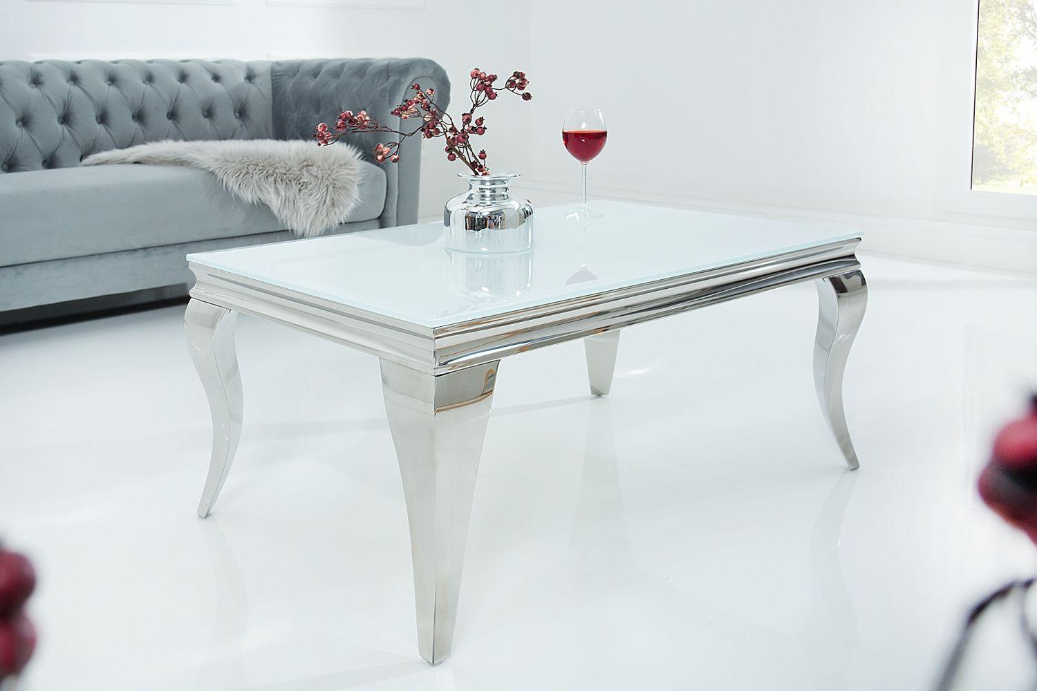 LuxD Dizajnový konferenčný stolík Rococo biely / strieborný