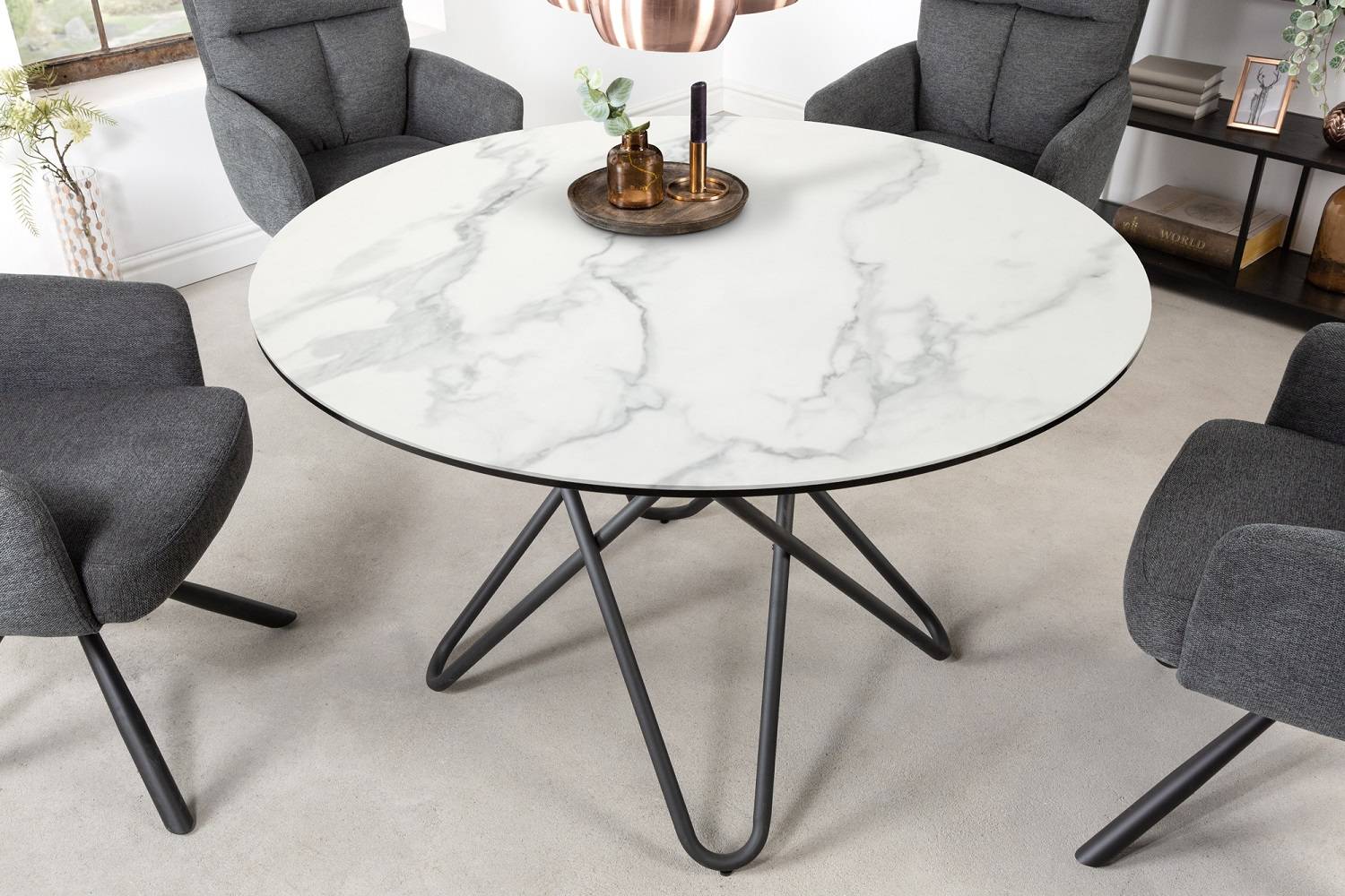 LuxD Okrúhly jedálenský stôl Malaika 120 cm biely - vzor mramor