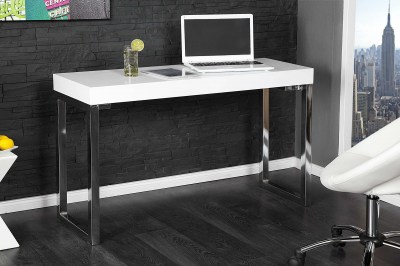 Dizajnový písací stolík pre notebook Office biely vo vysokom lesku
