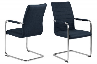 Dizajnová jedálenská stolička Daitaro s opierkami tmavomodrá / strieborná