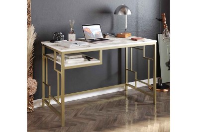 Dizajnový písací stôl Yaiza 120 cm bielo-zlatý