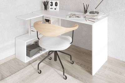 Dizajnový rohový písací stôl Rachelle biely