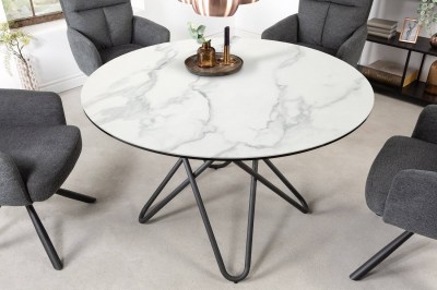 Okrúhly jedálenský stôl Malaika 120 cm biely - vzor mramor