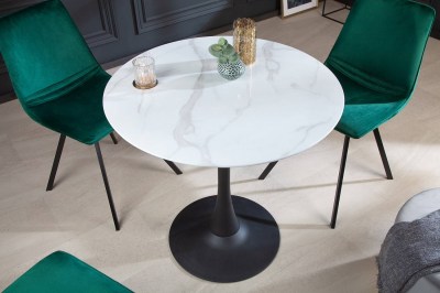 Okrúhly jedálenský stôl Saima 80 cm bielo-čierny - vzor mramor