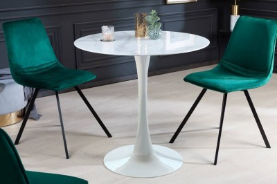 Okrúhly jedálenský stôl Saima 80 cm biely - vzor mramor